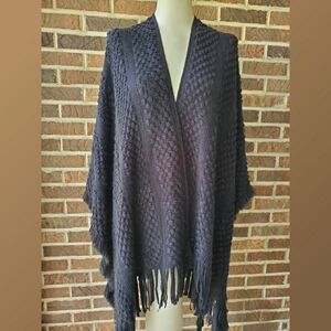 Versona Accessories Black Knitted Shawl w/Fringe